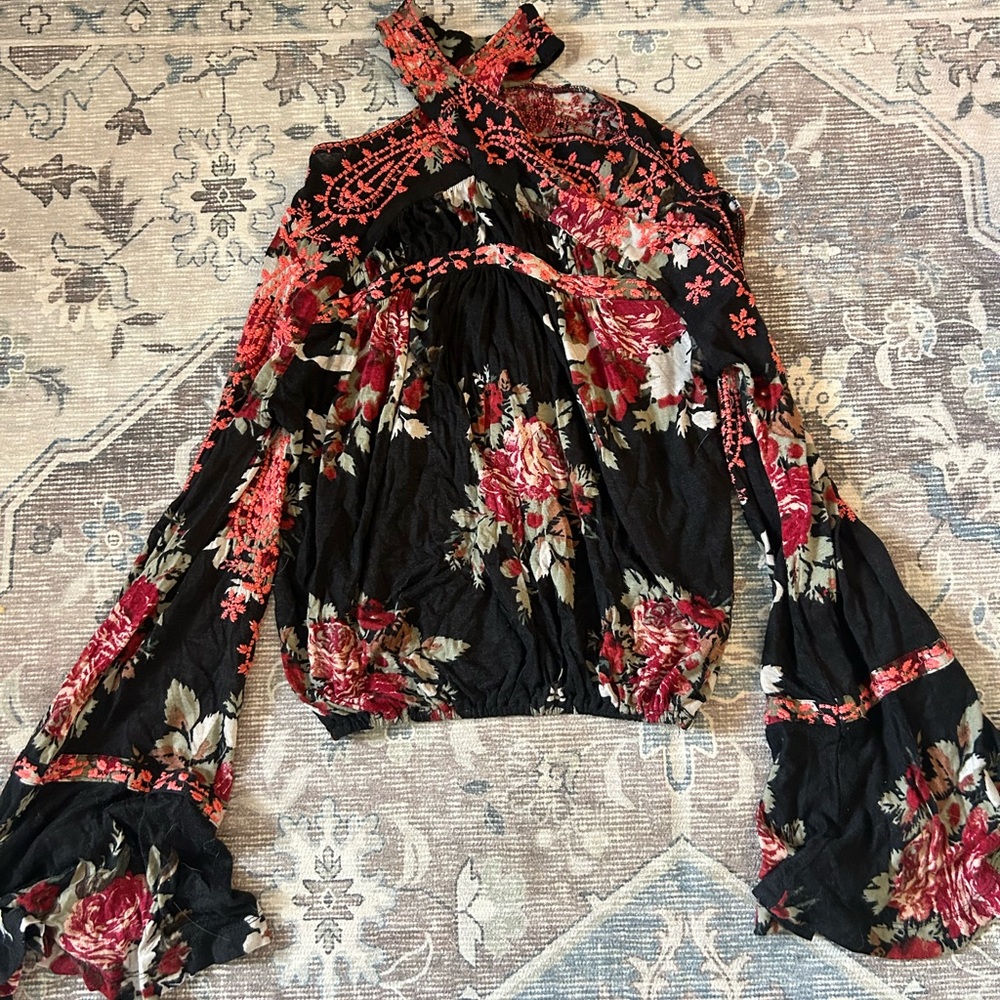 Floral Black and Red Women's Top